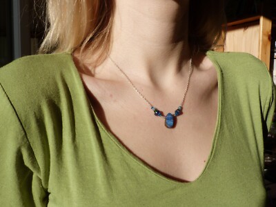 Collier Sautoir En Argent 925 Avec Opale Boulder Naturelle D'Australie - 45 Cm - Neuf