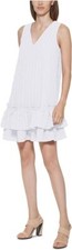 Calvin Klein Petite Ruffled A-Line Dress White 8P
