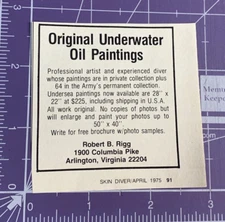 1975 PRINT AD ROBERT B. RIGG ARLINGTON VA ORIGINAL UNDERWATER OIL PAINTINGS