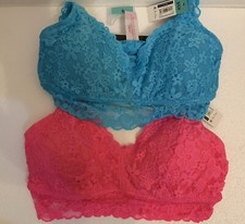 2 NWT Womens Blue  Pink No Boundaries Lace Convertible Bralette Bra Size Small