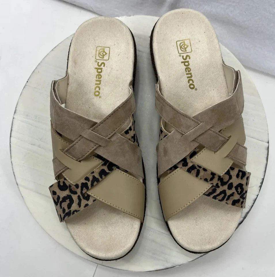 Sandalias cómodas Spenco 9,5 W Memphis beige con estampado de serpiente con plataforma deslizante de múltiples correas Foto 4 de 4