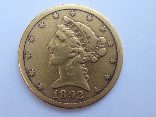 1892-CC LIBERTY HEAD HALF EAGLE $5 DOLLAR GOLD COIN CARSON CITY RARE DATE