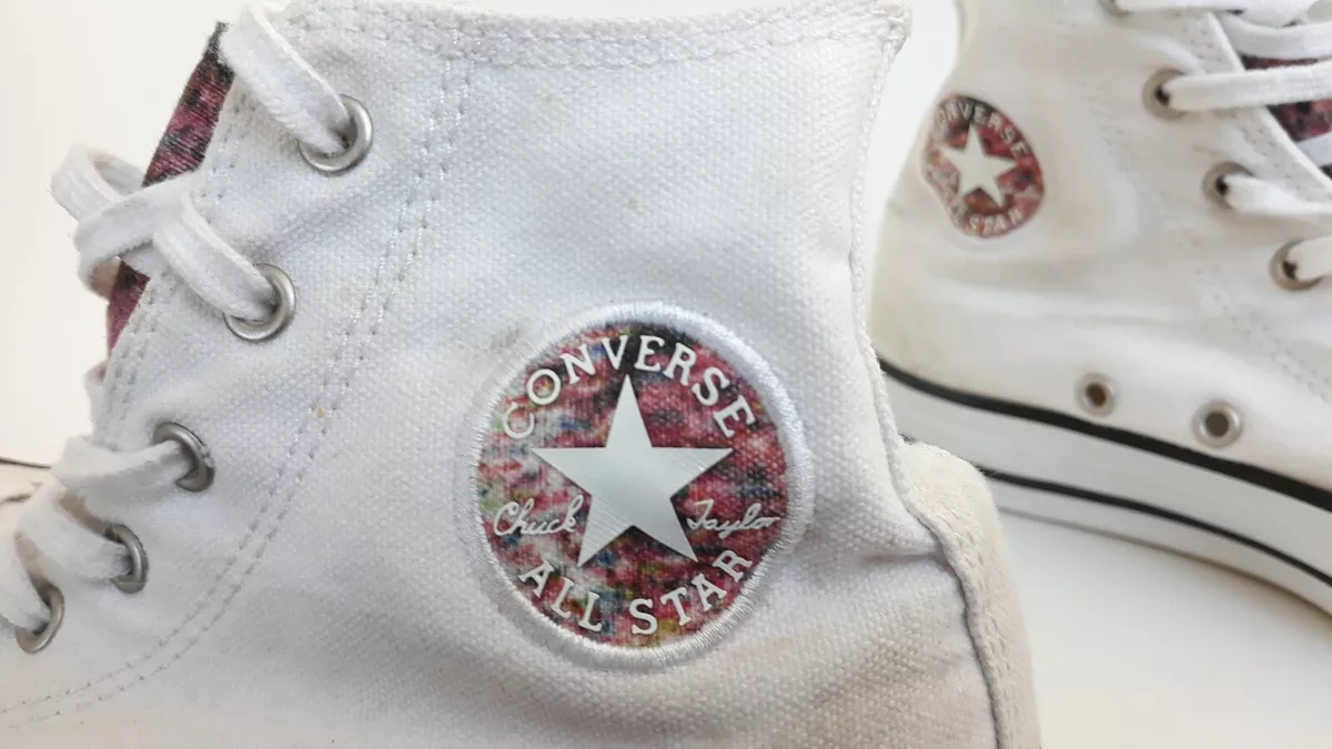 Chuck Taylor Converse All Star White Space Print Yellow Soles High Tops Girls