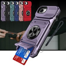 For Apple iPhone 16e 6.1" Shockproof Rugged Case with Card Slots Wrist Strap