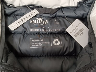 HOLLISTER PUFFER HOODIE JACKET BLACK MENS SIZE LARGE | eBay