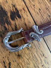 WOMEN'S BRIGHTON BELT, BROWN WITH SILVER CROC DESIGN, SIZE 30 / 35" MADE IN USA