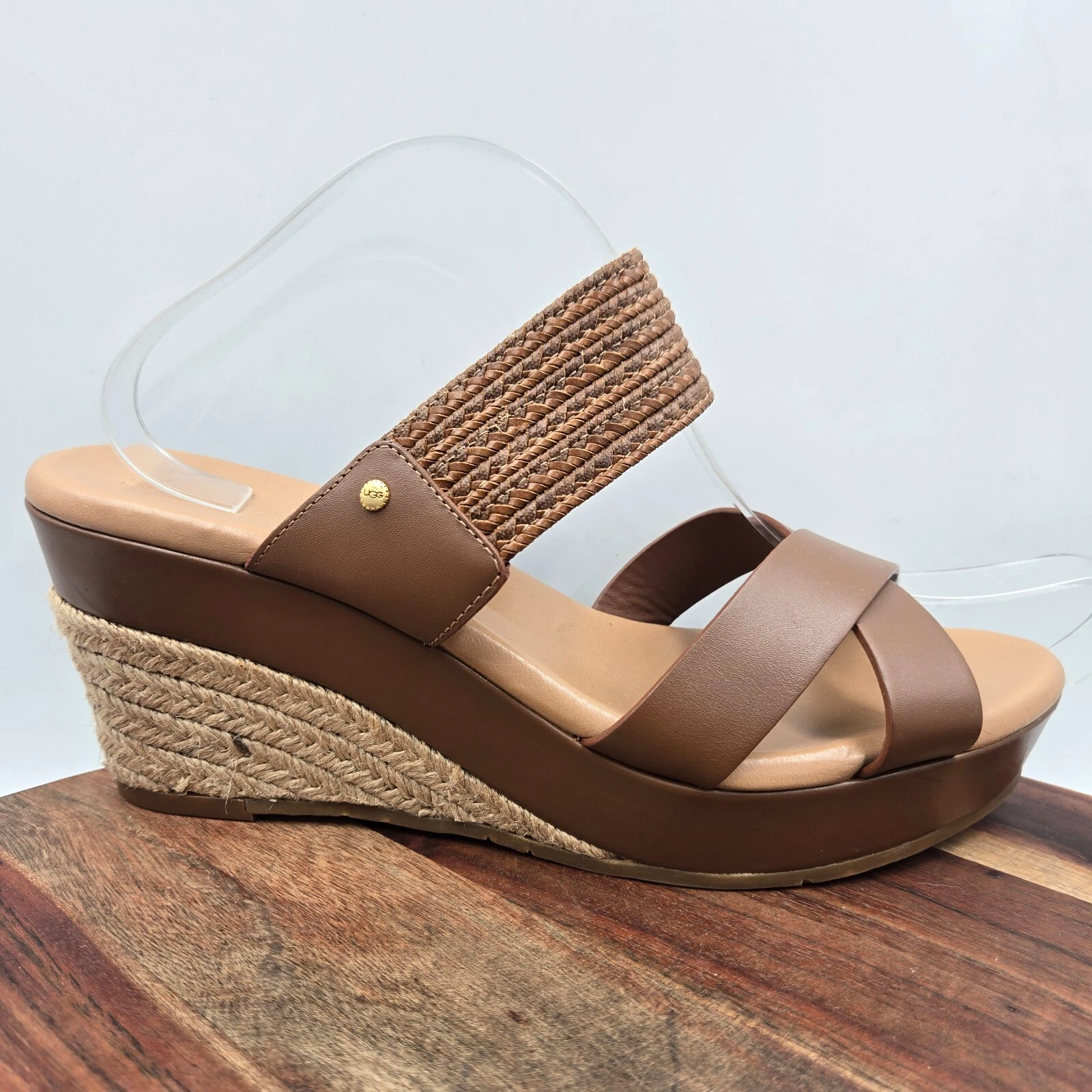 Sandali UGG Adriana donna 11 marroni pelle plateau espadrillas zeppa cinturino