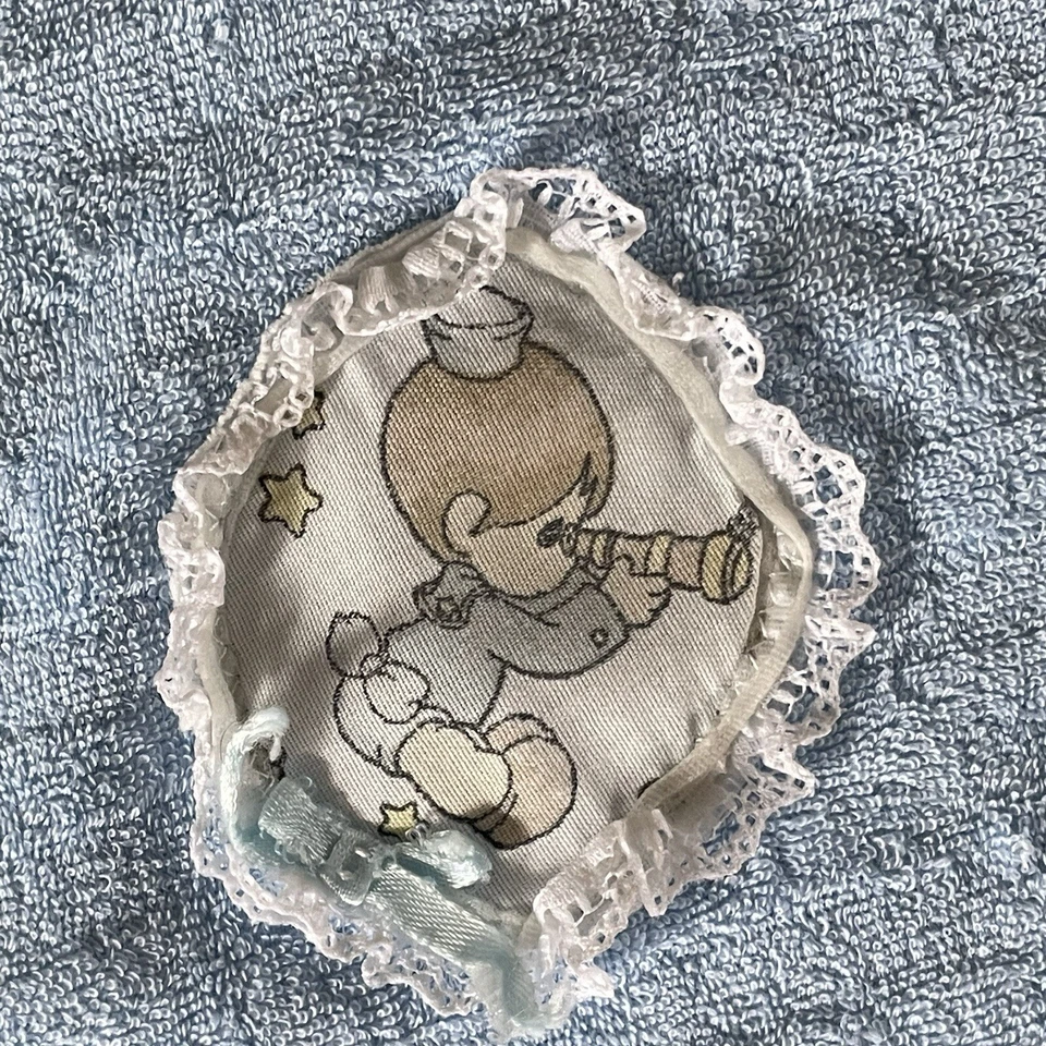 Винтажное махровое тканевое детское защитное одеяло с атласной нейлоновой отделкой Precious Moments синее - Изображение 3 из 4