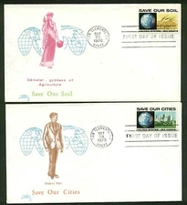 1410-1413 ANTI-POLLUTION FDC SET OF 4 MATCHED COLONIAL CACHETS