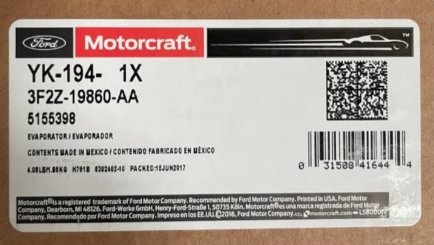 Motorcraft Evaporator Core Assembly YK-194 Genuine OEM 3F2Z-19860-AA - Image 2 of 2