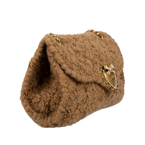 DOLCE & GABBANA Wolle Crossbody Tasche Schultertasche DEVOTION Groß Kamel Braun - 第 3/8 張圖片