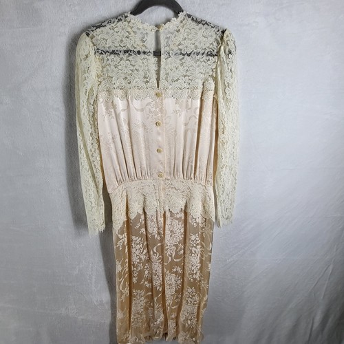 Vintage 80s Jessica McClintock Pink Dress Lace Victorian Whimsical Feminine M/L - Picture 2 of 13