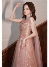 Women's Pretty V Neck Sequin Beaded Cape Flared Evening Dress Cocktail Prom 3929