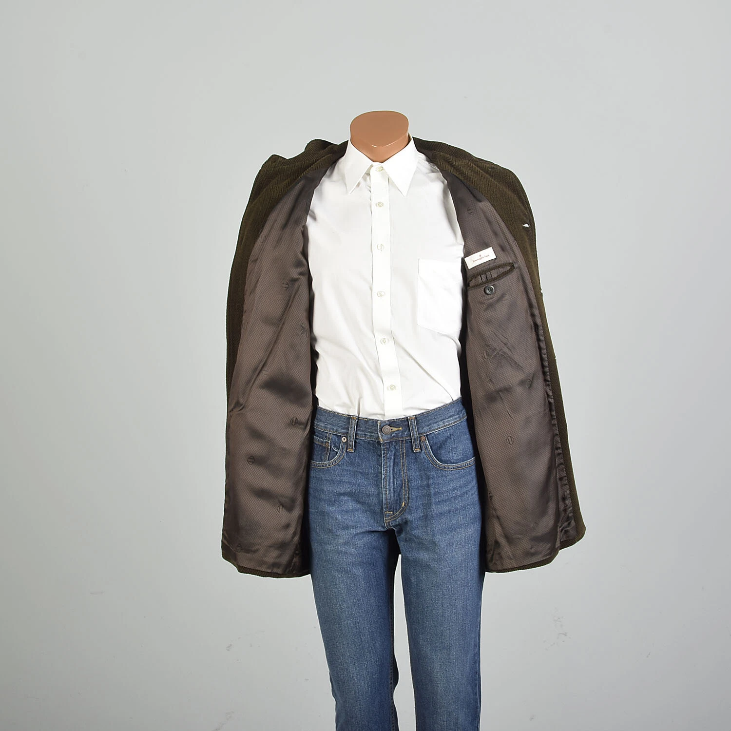 zegna 2000s herringbone patch pocket made in italy coat jacket