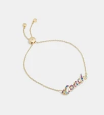 Coach Logo Script Slider Bracelet Multi Color Gold MSRP $98