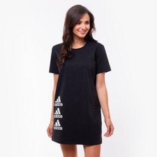 adidas Women STACK T-DRESS S/S T-Shirt Black Cotton Casual Jersey Small NWT