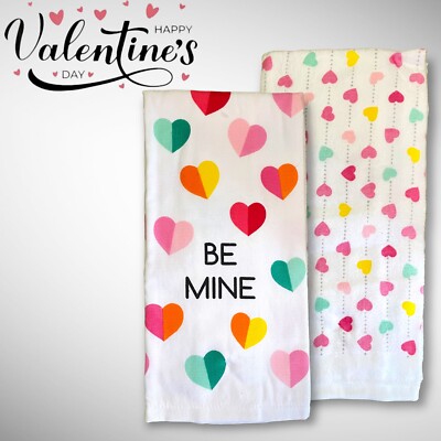 2-pk Valentine's Day Flower Heart Love Bee Mine Kitchen Dish Tea Towels