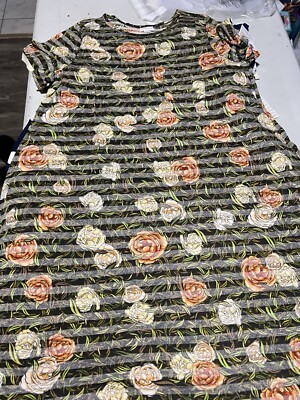 Lularoe XL Carly Swing dress Xlarge Knit Floral Flowers Roses Striped#506