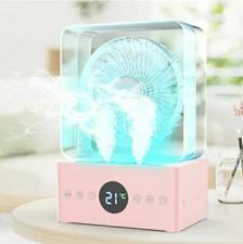 Portable Air Conditioner Water-Cooled Fan, 3-speed, Timer, 5 Color LED, ( PINK )