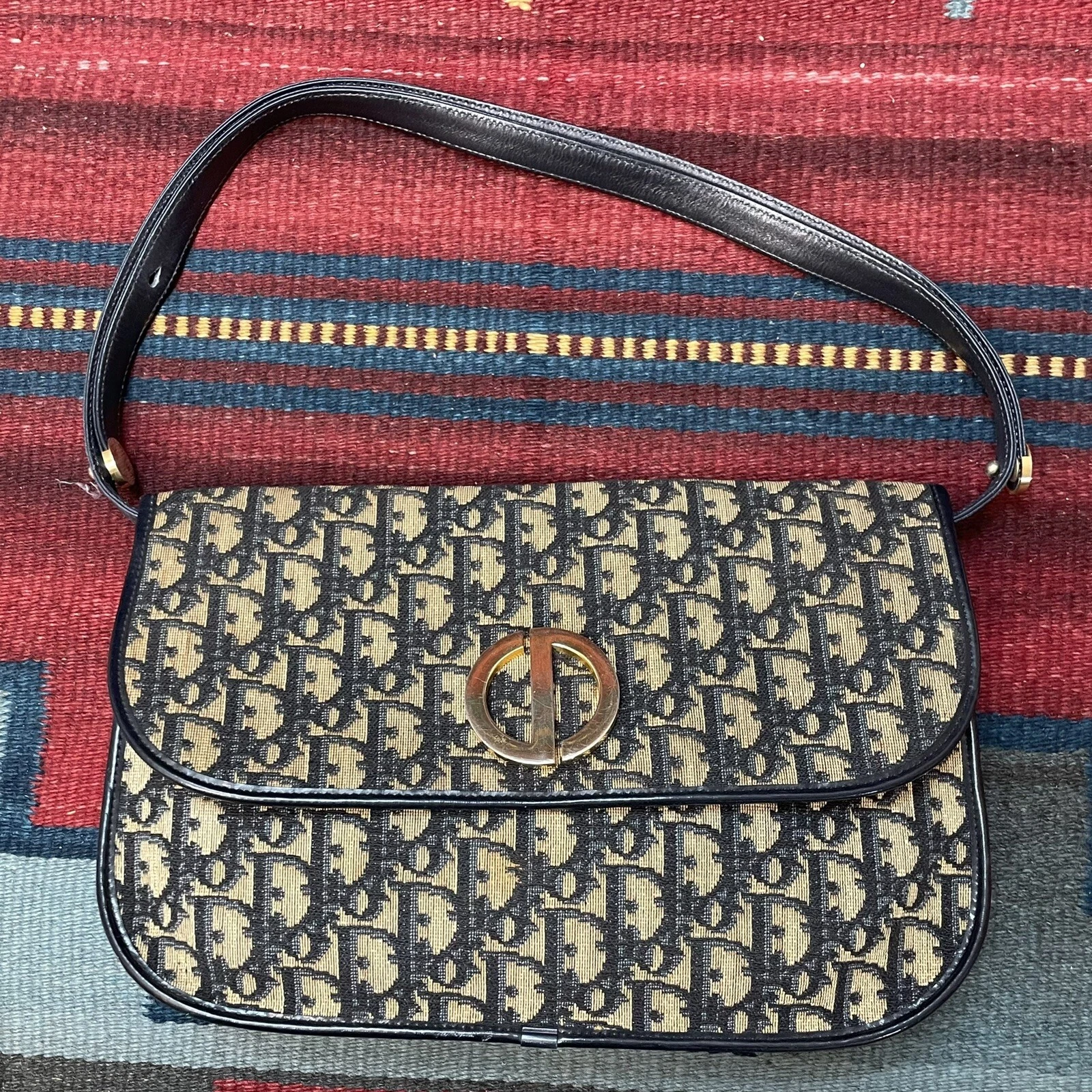 Sac à main bandoulière convertible LOGO toile cuir Christian Dior vintage années 70