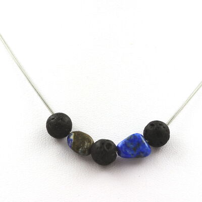 stones And Minerals. Lava Bead Necklace 8 Mm + LAPIS LAZULI From Pakistan Chain