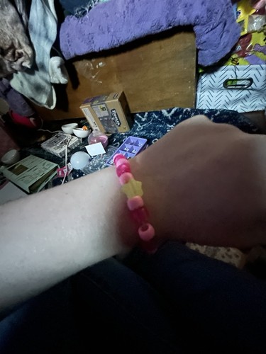 Pink Yellow Adjustable Beaded Bracelet Plastic Star Round Kids Unisex