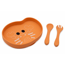 Bubidoodoo Silicone Suction Plate Set Toddler Feeding Spoon Fork Crab-themed BPA
