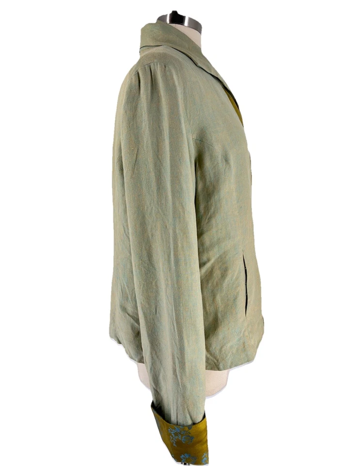 Vintage 90s J Jill Green 100% Linen Jacket L Lagenlook Artsy Boho Fairy Grunge - Image 4 of 4