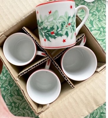 Neiman Marcus Christmas Espresso Cup & Saucer Set Japan White Green Red