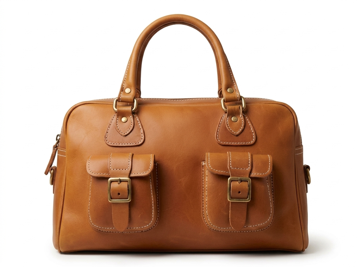 Handmade Cowhide Tan Leather Travel Weekender Carry-On Duffle Gym Bag small size