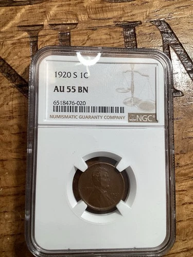 Beautiful High Grade 1920-S Lincoln Cent.  NGC GRADED AU 55 BN