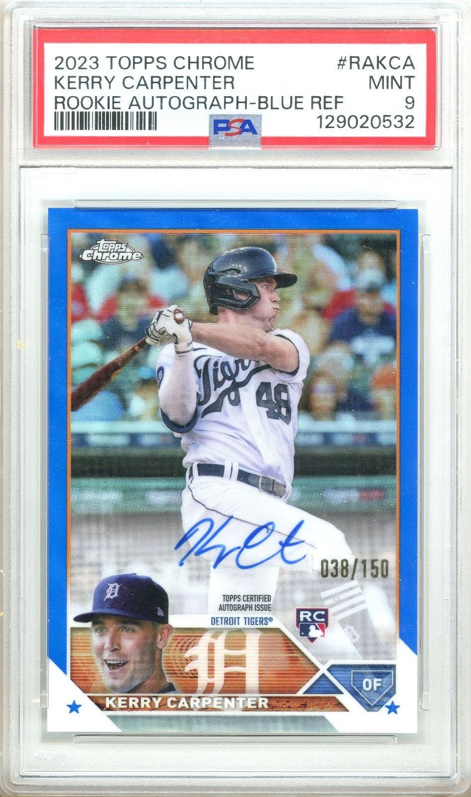 2023 Topps Chrome Kerry Carpenter Rookie Auto Blue /150 #RAKCA RC PSA 9