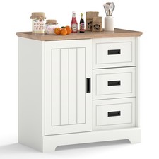 Kitchen Pantry Storage Cabinet with Sliding Doors & 3 Drawers-Ivory