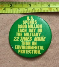 Vintage Anti-War Protest Environmentalism Button Pin Pinback US Spends 800 Mill