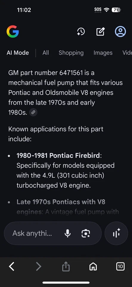 全新 原始设备制造商 6471561 通用 AC DELCO 41382 燃油泵 适合 Olds Pontiac 1980 - 81 Firebird — 第 3/4 张图片