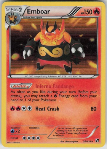 Pokemon Emboar (20) 20/114 Black and White Holofoil Holo Rare NM