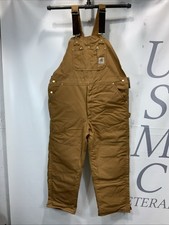 Mens Carhartt NWT Brown Canvas Insulated Jeans Carpenter Bib Overalls Size 44X30