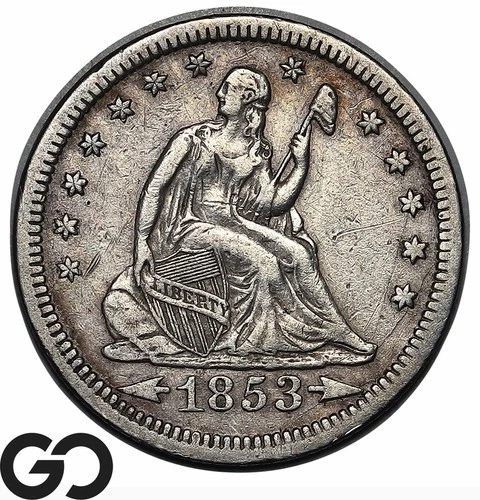 1853 Seated Liberty Quarter w/ Arrows & Rays, Choice XF Tougher Variety Type