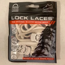 LOCK LACES Elastic WHITE Shoelace & Fastening System Original - ONE PAIR