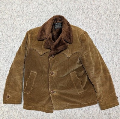 1970s vintage WESTERN jacket CORDUROY brown 40 cowboy SHERPA coat M sears
