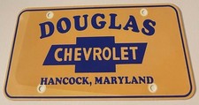 Douglas Chevrolet Dealership Booster License Plate Hancock MD THIN PLASTIC
