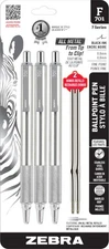 Zebra Pen F-701 Retractable Ballpoint Pen 0.8mm Fine Black Ink 3-Pack 2 Refills