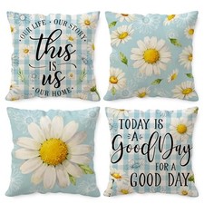 Spring Summer Pillow Covers 18x18, Floral 18" x 18" Pack of 4 Daisy-2026