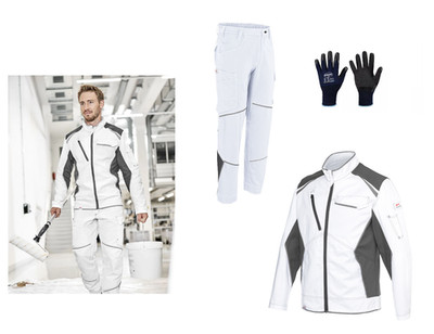 Maler Set Arbeitshose + Jacke, Malerhose Malerjacke Kübler ICONIQ weiß + Hand
