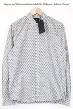 SCOTCH  SODA Ams Couture Men'S Shirt L Grey Cotton Palm Print Long-Sleeve Style