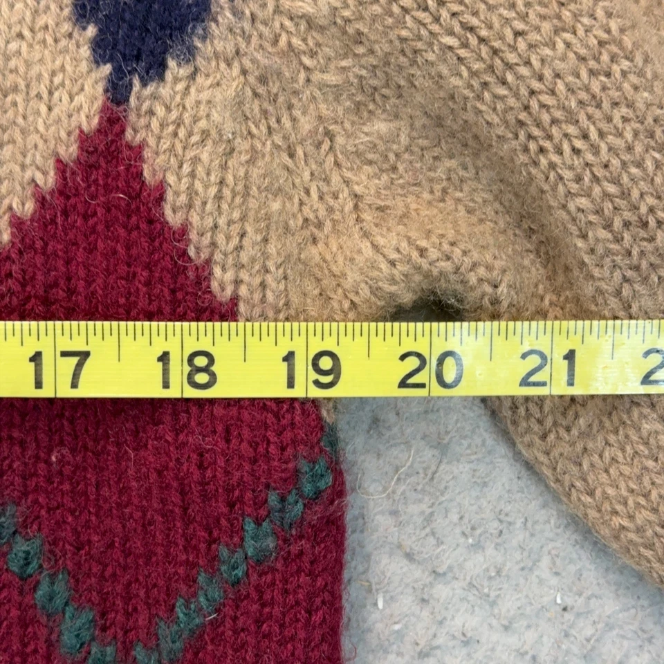 Lands End Sweater Mens XL Tan Wool Argyle Knit Pullover Crewneck Jumper Vintage - Image 3 of 4