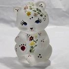 Fenton Sitting Bear 5151Glows UV Figurine Hand Painted OOAK Mackey 2014 Floral