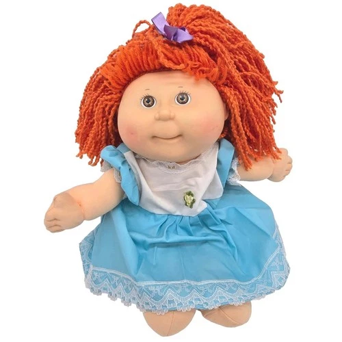 Vintage Cabbage Patch Hasbro Doll Red Hair Blue Dress Collectible Toy