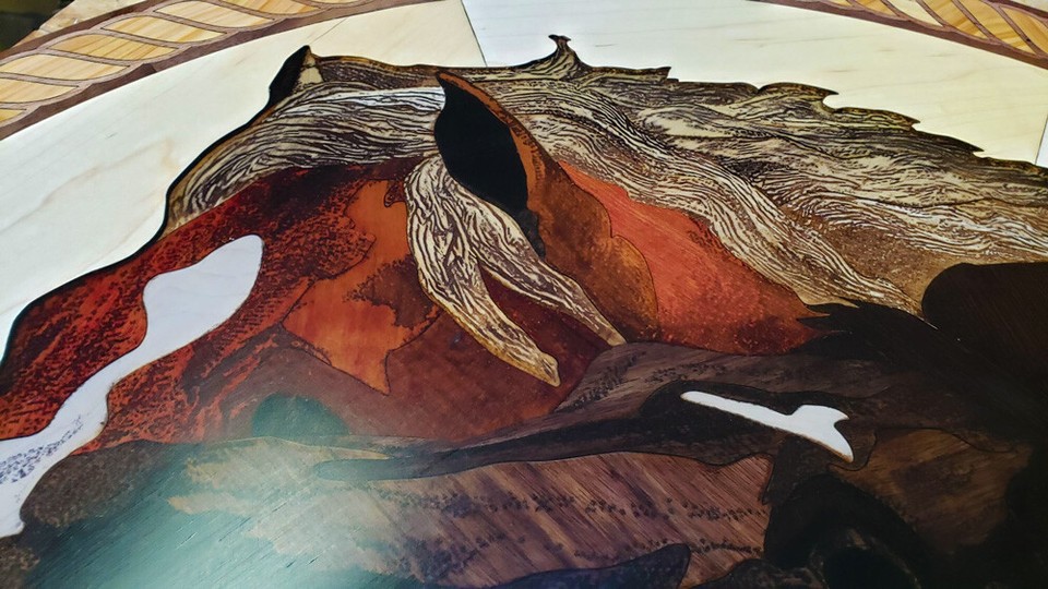 WOOD INLAY Wall Art/Hardwood Floor Medallion32" 3 Horses Inlaid