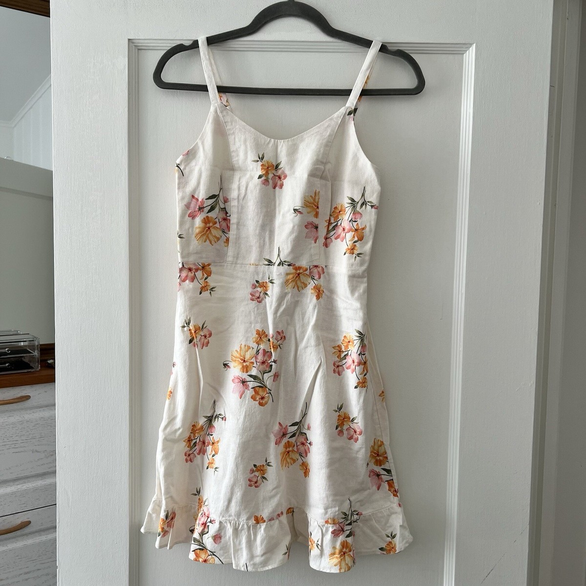 Old Navy Cream Orange Floral Printt Linen Blend Cami Dress Size XSmall  Ruffle | eBay